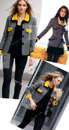 CHANEL 90A Vintage Gray Yellow Trim Velvet Tweed Jacket 38 シャネル ヴィンテージ グレー イエロー トリム ベルベット ツイード ジャケット 即発