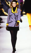 CHANEL 90A Vintage Gray Yellow Trim Velvet Tweed Jacket 38 シャネル ヴィンテージ グレー イエロー トリム ベルベット ツイード ジャケット 即発