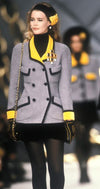CHANEL 90A Vintage Gray Yellow Trim Velvet Tweed Jacket 38 シャネル ヴィンテージ グレー イエロー トリム ベルベット ツイード ジャケット 即発