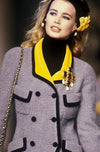 CHANEL 90A Vintage Gray Yellow Trim Velvet Tweed Jacket 38 シャネル ヴィンテージ グレー イエロー トリム ベルベット ツイード ジャケット 即発