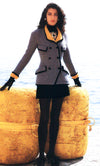 CHANEL 90A Vintage Gray Yellow Trim Velvet Tweed Jacket 38 シャネル ヴィンテージ グレー イエロー トリム ベルベット ツイード ジャケット 即発