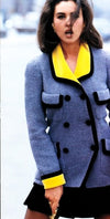 CHANEL 90A Vintage Gray Yellow Trim Velvet Tweed Jacket 38 シャネル ヴィンテージ グレー イエロー トリム ベルベット ツイード ジャケット 即発