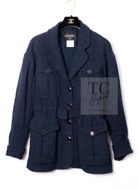 CHANEL 12A Dark Green Navy Tweed Jacket Skirt Suit 38 シャネル ダーク グリーン ネイビー ツイード ジャケット スカート スーツ 即発