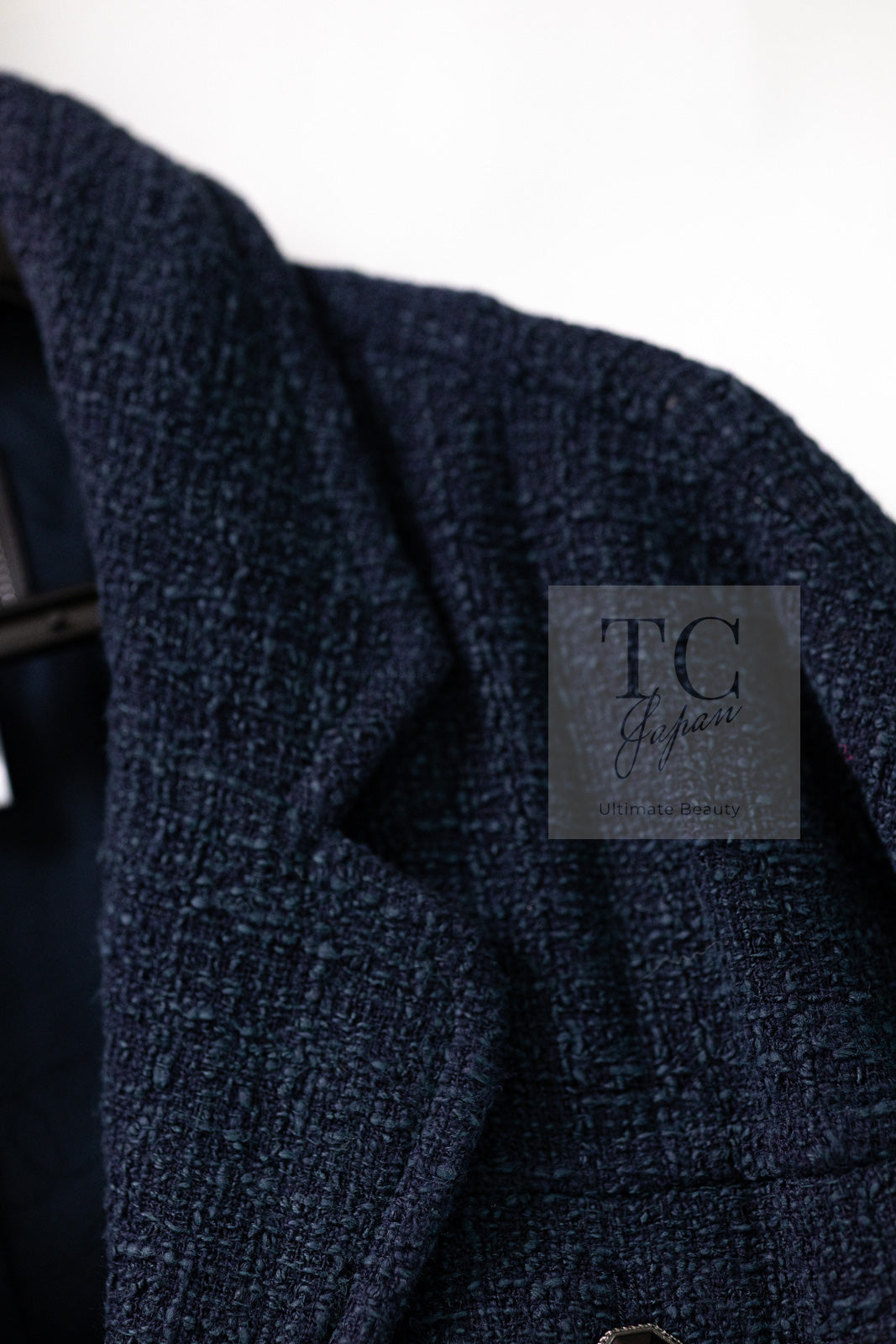 CHANEL 12A Dark Green Navy Tweed Jacket Skirt Suit 38 シャネル ダーク グリーン ネイビー ツイード ジャケット スカート スーツ 即発
