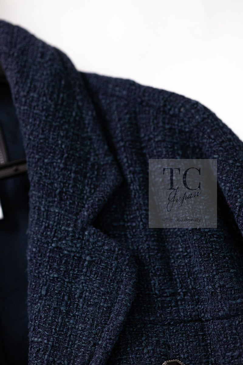 CHANEL 12A Dark Green Navy Tweed Jacket Skirt Suit 38 シャネル ダーク グリーン ネイビー ツイード ジャケット スカート スーツ 即発