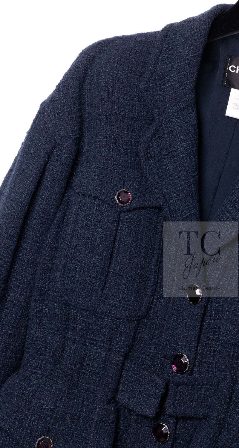 CHANEL 12A Dark Green Navy Tweed Jacket Skirt Suit 38 シャネル ダーク グリーン ネイビー ツイード ジャケット スカート スーツ 即発