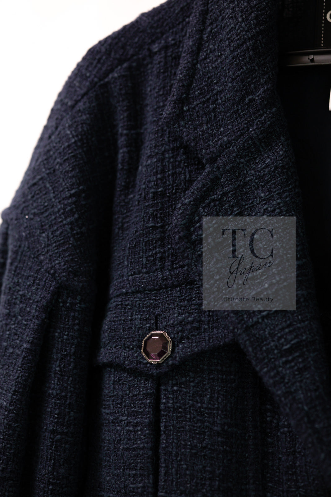 CHANEL 12A Dark Green Navy Tweed Jacket Skirt Suit 38 シャネル ダーク グリーン ネイビー ツイード ジャケット スカート スーツ 即発