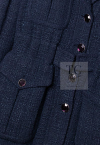 CHANEL 12A Dark Green Navy Tweed Jacket Skirt Suit 38 シャネル ダーク グリーン ネイビー ツイード ジャケット スカート スーツ 即発