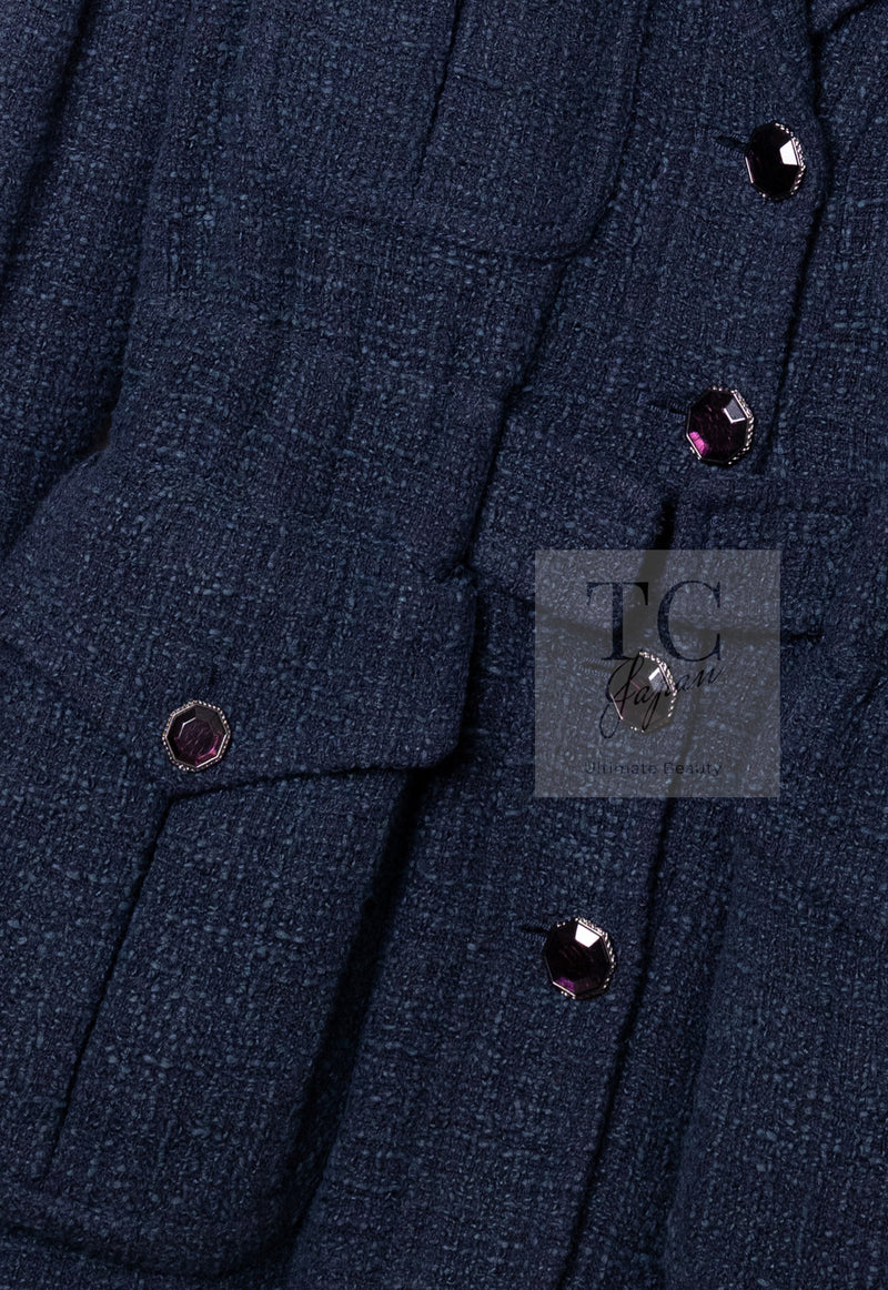 CHANEL 12A Dark Green Navy Tweed Jacket Skirt Suit 38 シャネル ダーク グリーン ネイビー ツイード ジャケット スカート スーツ 即発