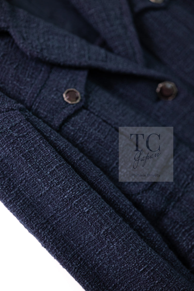 CHANEL 12A Dark Green Navy Tweed Jacket Skirt Suit 38 シャネル ダーク グリーン ネイビー ツイード ジャケット スカート スーツ 即発