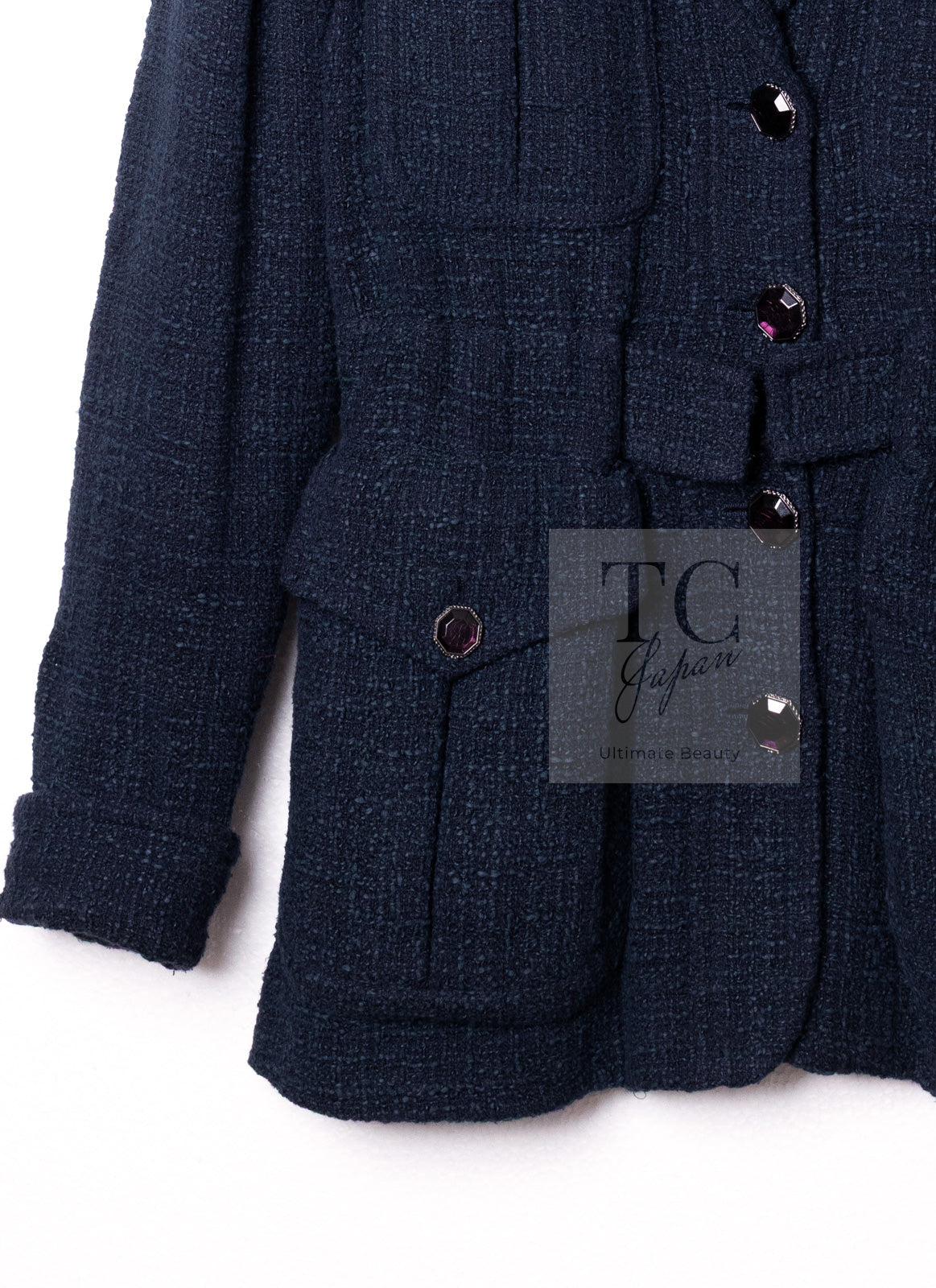 CHANEL 12A Dark Green Navy Tweed Jacket Skirt Suit 38 シャネル ダーク グリーン ネイビー ツイード ジャケット スカート スーツ 即発