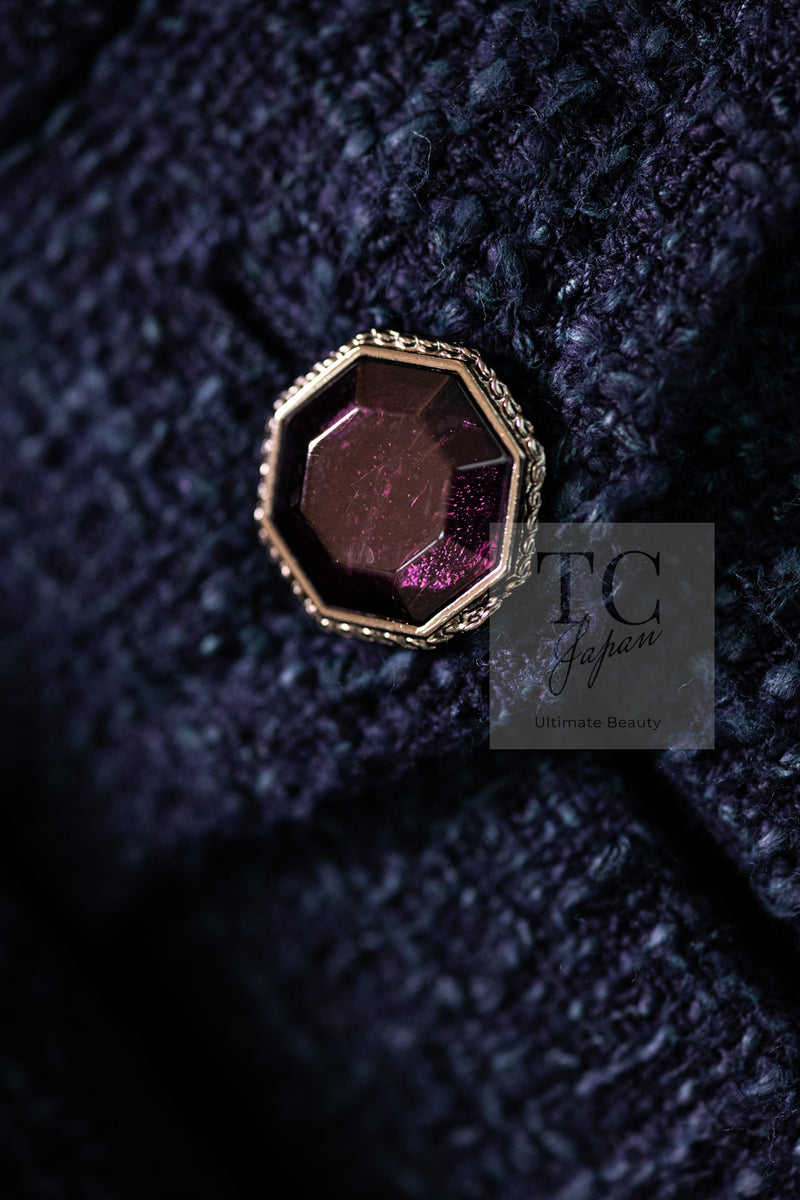 CHANEL 12A Dark Green Navy Tweed Jacket Skirt Suit 38 シャネル ダーク グリーン ネイビー ツイード ジャケット スカート スーツ 即発