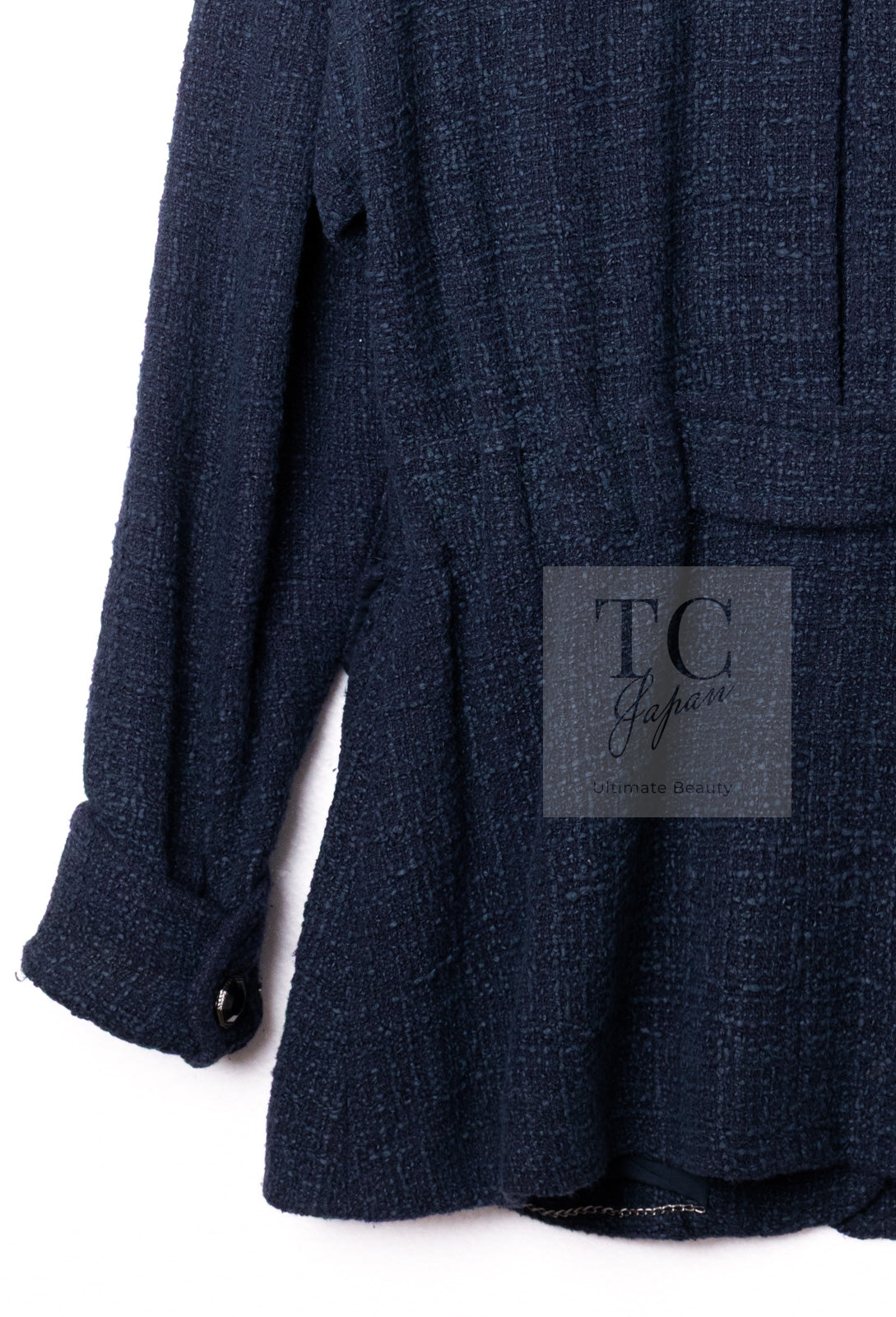 CHANEL 12A Dark Green Navy Tweed Jacket Skirt Suit 38 シャネル ダーク グリーン ネイビー ツイード ジャケット スカート スーツ 即発