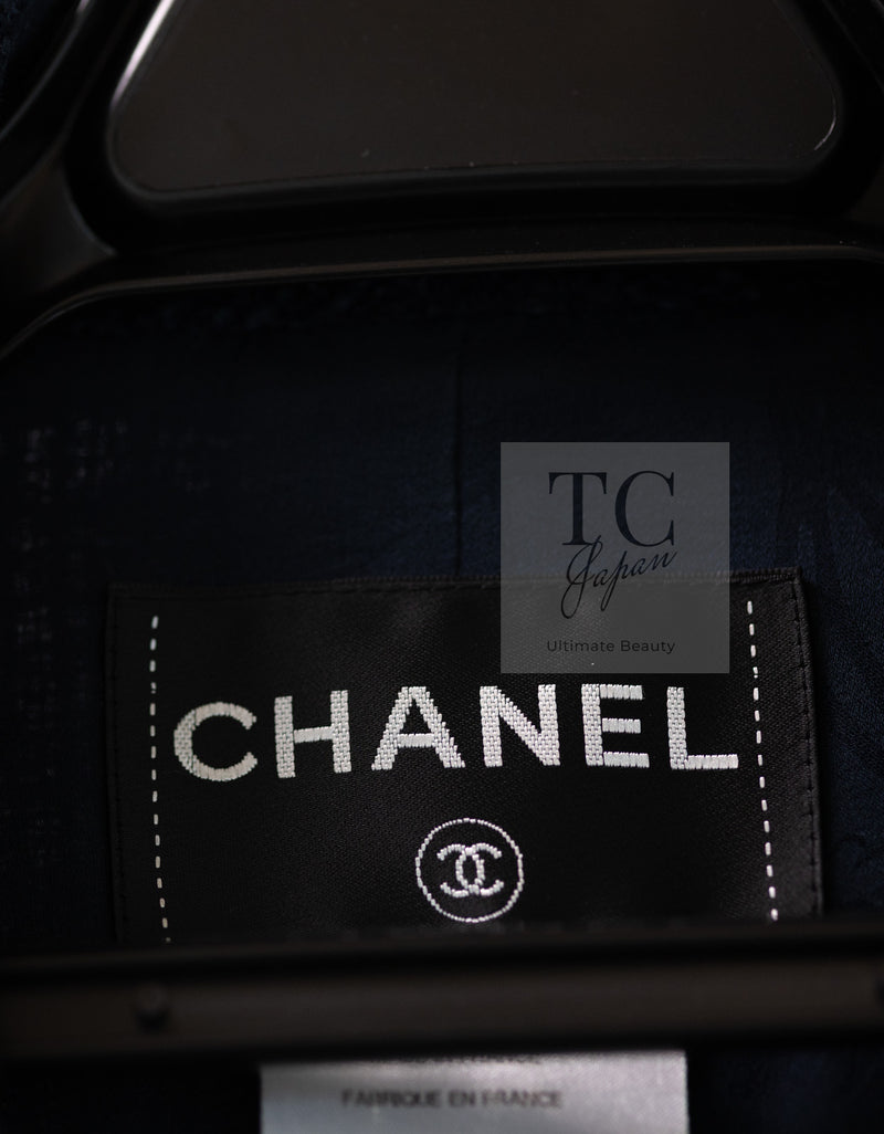 CHANEL 12A Dark Green Navy Tweed Jacket Skirt Suit 38 シャネル ダーク グリーン ネイビー ツイード ジャケット スカート スーツ 即発