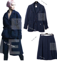 CHANEL 12A Dark Green Navy Tweed Jacket Skirt Suit 38 シャネル ダーク グリーン ネイビー ツイード ジャケット スカート スーツ 即発