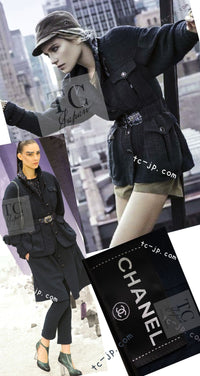 CHANEL 12A Dark Green Navy Tweed Jacket Skirt Suit 38 シャネル ダーク グリーン ネイビー ツイード ジャケット スカート スーツ 即発