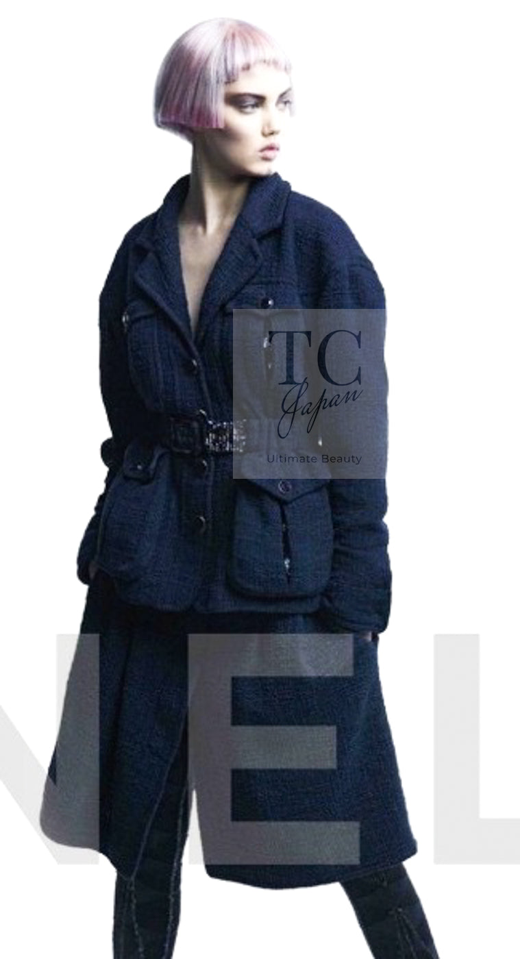 CHANEL 12A Dark Green Navy Tweed Jacket Skirt Suit 38 シャネル ダーク グリーン ネイビー ツイード ジャケット スカート スーツ 即発