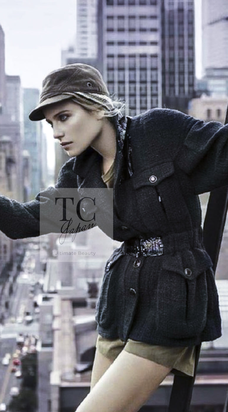 CHANEL 12A Dark Green Navy Tweed Jacket Skirt Suit 38 シャネル ダーク グリーン ネイビー ツイード ジャケット スカート スーツ 即発