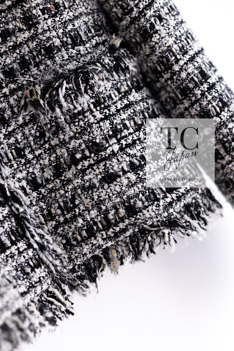 CHANEL 04S Black White Fringe Lesage Jacket Skirt Suit 38 シャネル ブラック ホワイト フリンジ ルサージュ ツイード ジャケット スカート スーツ 即発