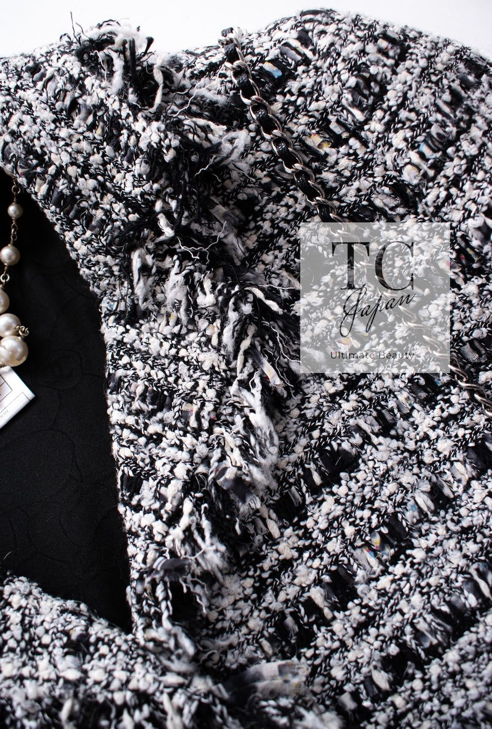 CHANEL 04S Black White Fringe Lesage Jacket Skirt Suit 38 シャネル ブラック ホワイト フリンジ ルサージュ ツイード ジャケット スカート スーツ 即発