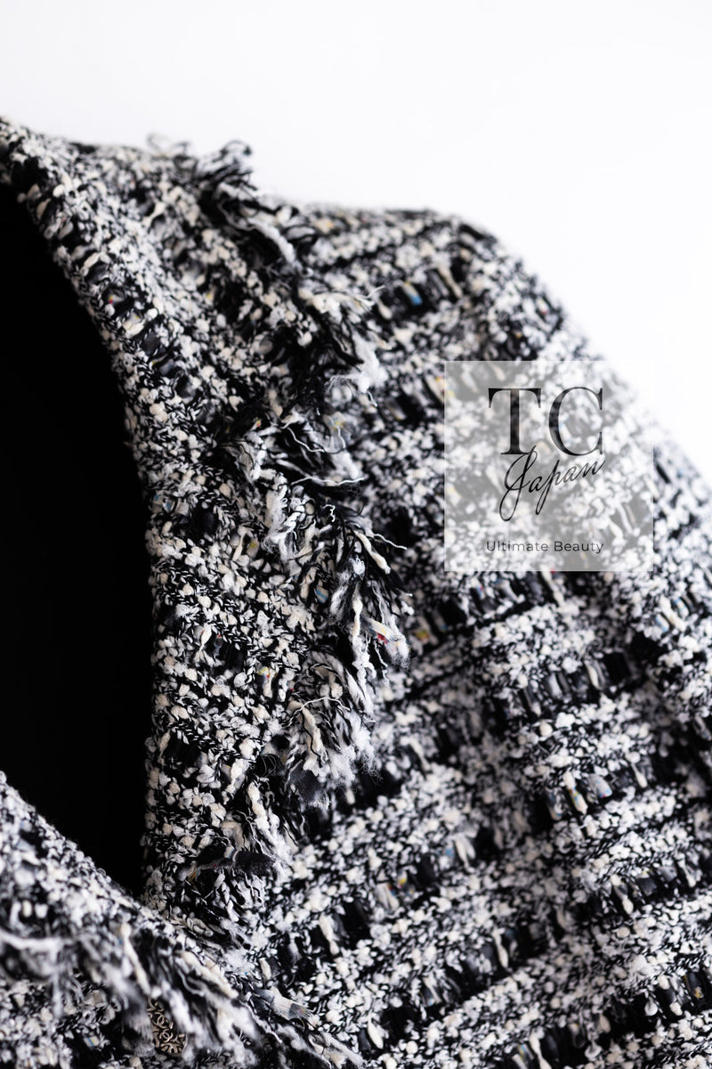 CHANEL 04S Black White Fringe Lesage Jacket Skirt Suit 38 シャネル ブラック ホワイト フリンジ ルサージュ ツイード ジャケット スカート スーツ 即発