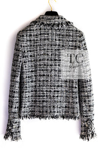 CHANEL 04S Black White Fringe Lesage Jacket Skirt Suit 38 シャネル ブラック ホワイト フリンジ ルサージュ ツイード ジャケット スカート スーツ 即発