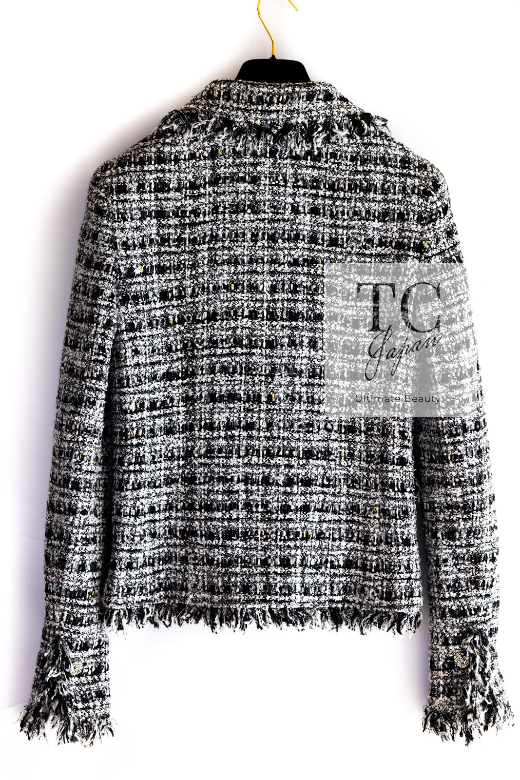 CHANEL 04S Black White Fringe Lesage Jacket Skirt Suit 38 シャネル ブラック ホワイト フリンジ ルサージュ ツイード ジャケット スカート スーツ 即発