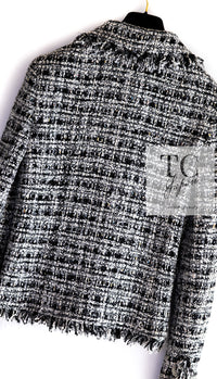 CHANEL 04S Black White Fringe Lesage Jacket Skirt Suit 38 シャネル ブラック ホワイト フリンジ ルサージュ ツイード ジャケット スカート スーツ 即発