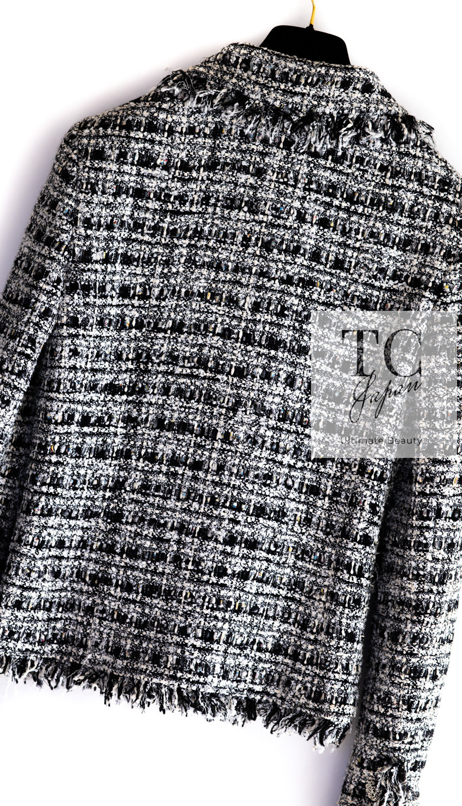 CHANEL 04S Black White Fringe Lesage Jacket Skirt Suit 38 シャネル ブラック ホワイト フリンジ ルサージュ ツイード ジャケット スカート スーツ 即発