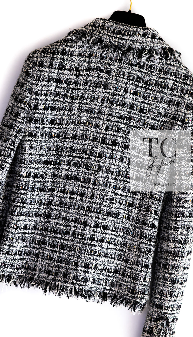CHANEL 04S Black White Fringe Lesage Jacket Skirt Suit 38 シャネル ブラック ホワイト フリンジ ルサージュ ツイード ジャケット スカート スーツ 即発