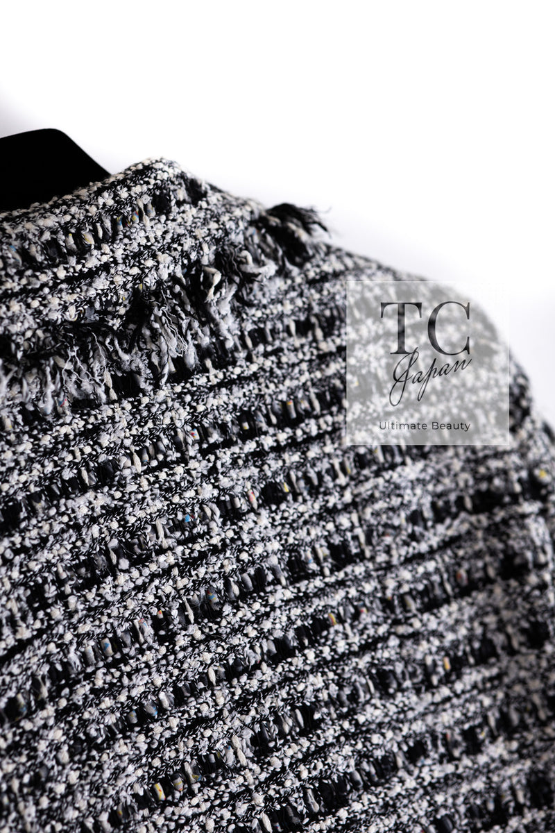 CHANEL 04S Black White Fringe Lesage Jacket Skirt Suit 38 シャネル ブラック ホワイト フリンジ ルサージュ ツイード ジャケット スカート スーツ 即発
