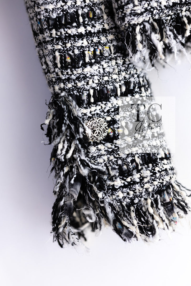 CHANEL 04S Black White Fringe Lesage Jacket Skirt Suit 38 シャネル ブラック ホワイト フリンジ ルサージュ ツイード ジャケット スカート スーツ 即発