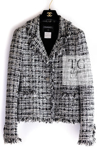CHANEL 04S Black White Fringe Lesage Jacket Skirt Suit 38 シャネル ブラック ホワイト フリンジ ルサージュ ツイード ジャケット スカート スーツ 即発