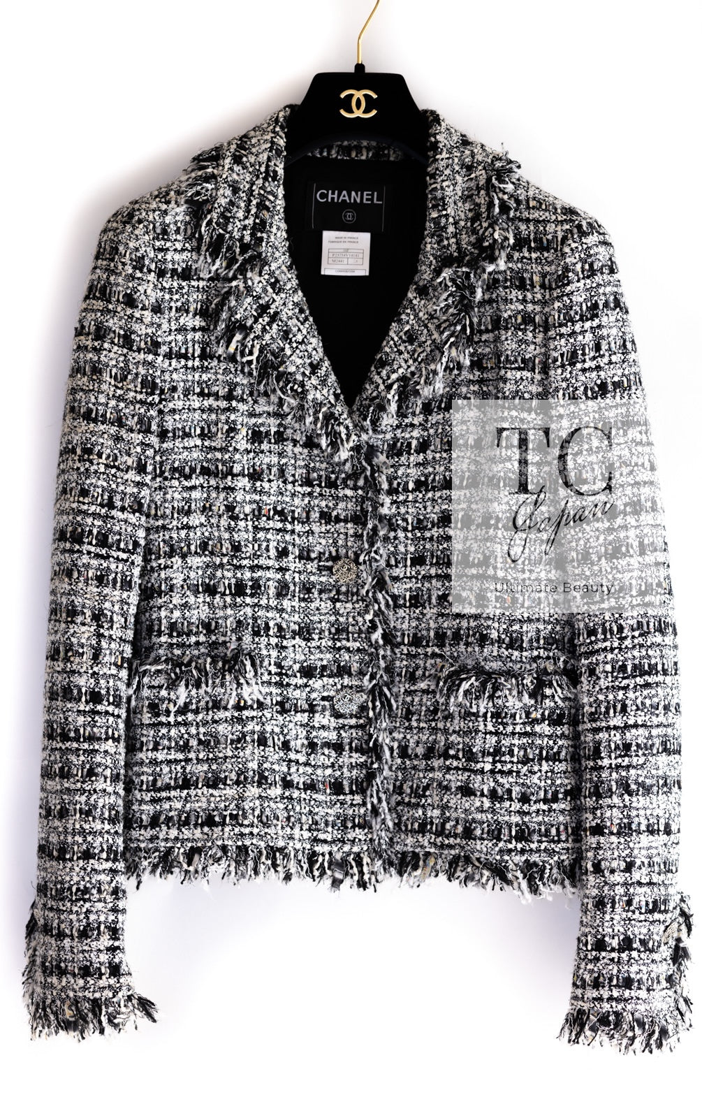 CHANEL 04S Black White Fringe Lesage Jacket Skirt Suit 38 シャネル ブラック ホワイト フリンジ ルサージュ ツイード ジャケット スカート スーツ 即発