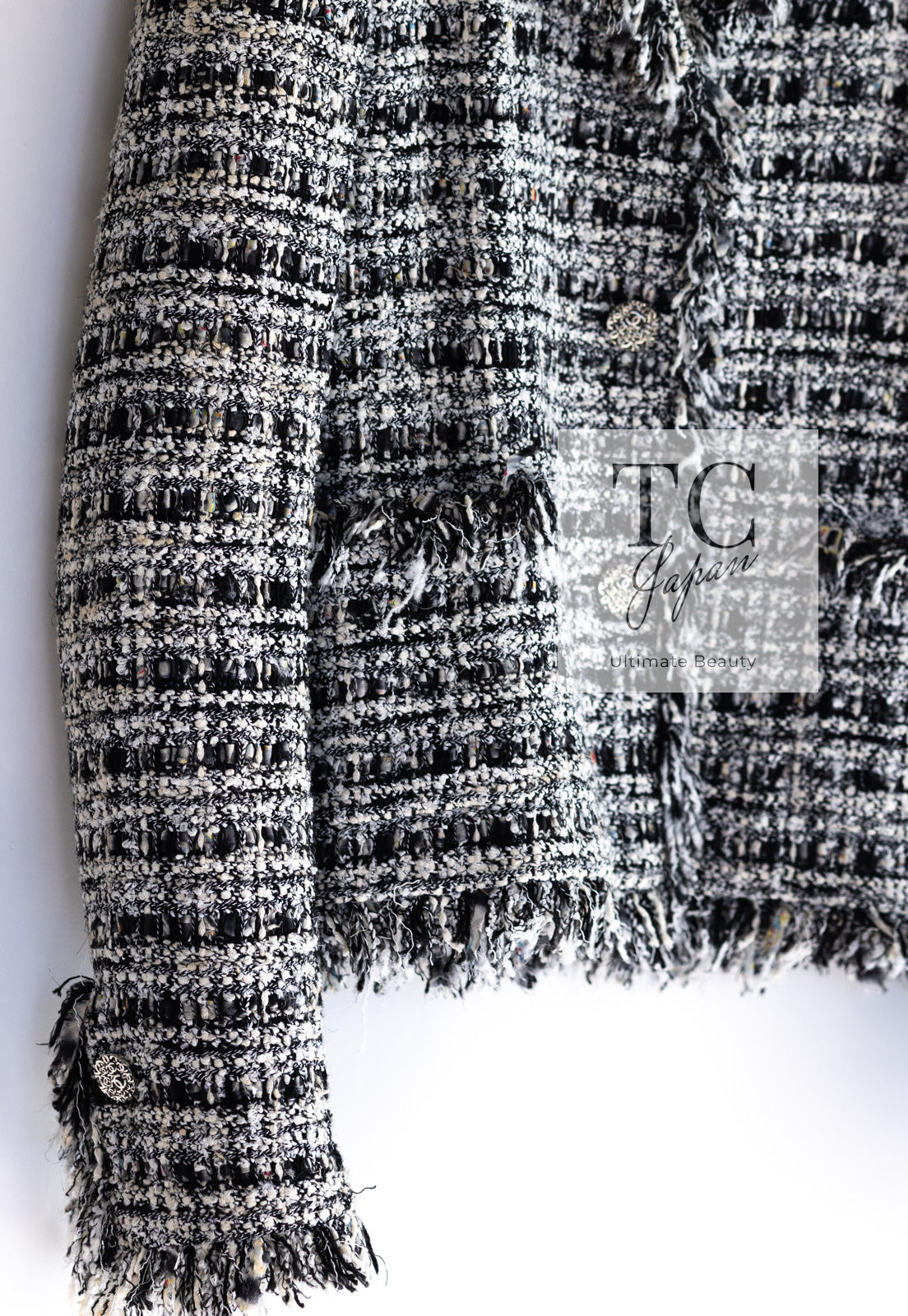 CHANEL 04S Black White Fringe Lesage Jacket Skirt Suit 38 シャネル ブラック ホワイト フリンジ ルサージュ ツイード ジャケット スカート スーツ 即発