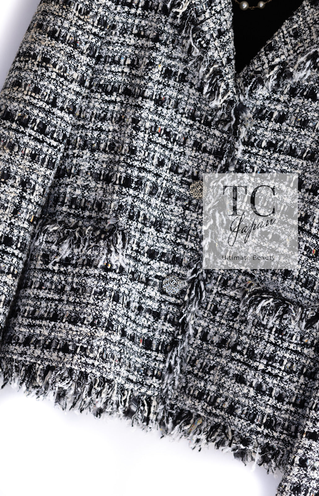 CHANEL 04S Black White Fringe Lesage Jacket Skirt Suit 38 シャネル ブラック ホワイト フリンジ ルサージュ ツイード ジャケット スカート スーツ 即発