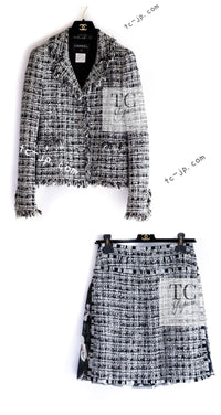 CHANEL 04S Black White Fringe Lesage Jacket Skirt Suit 38 シャネル ブラック ホワイト フリンジ ルサージュ ツイード ジャケット スカート スーツ 即発