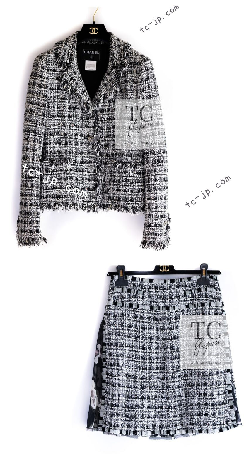 CHANEL 04S Black White Fringe Lesage Jacket Skirt Suit 38 シャネル ブラック ホワイト フリンジ ルサージュ ツイード ジャケット スカート スーツ 即発