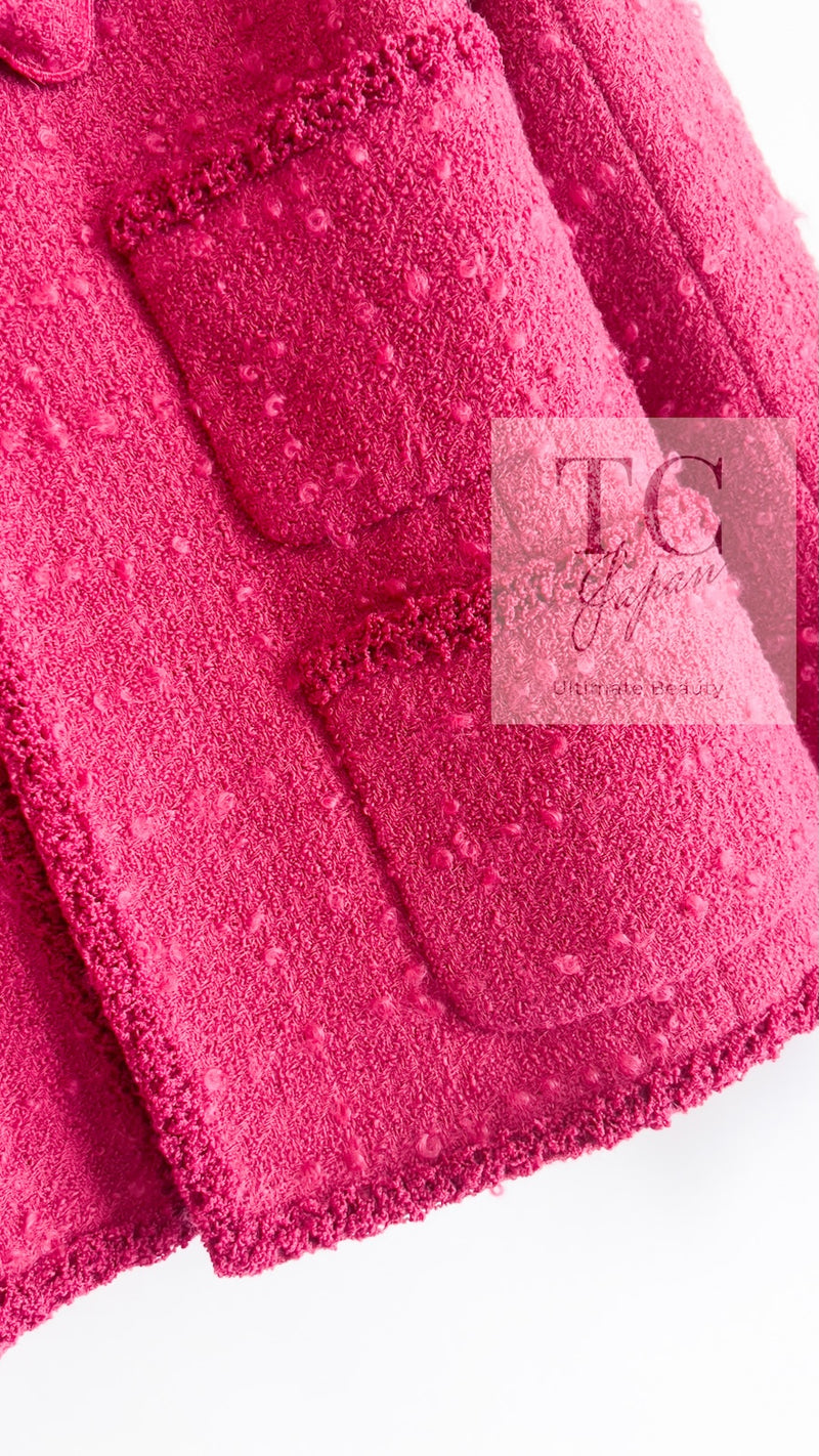 CHANEL 09A Coral Pink Boucle Wool Tweed Jacket 34 シャネル コーラル ピンク ブークレ ウール ツイード ジャケット 即発