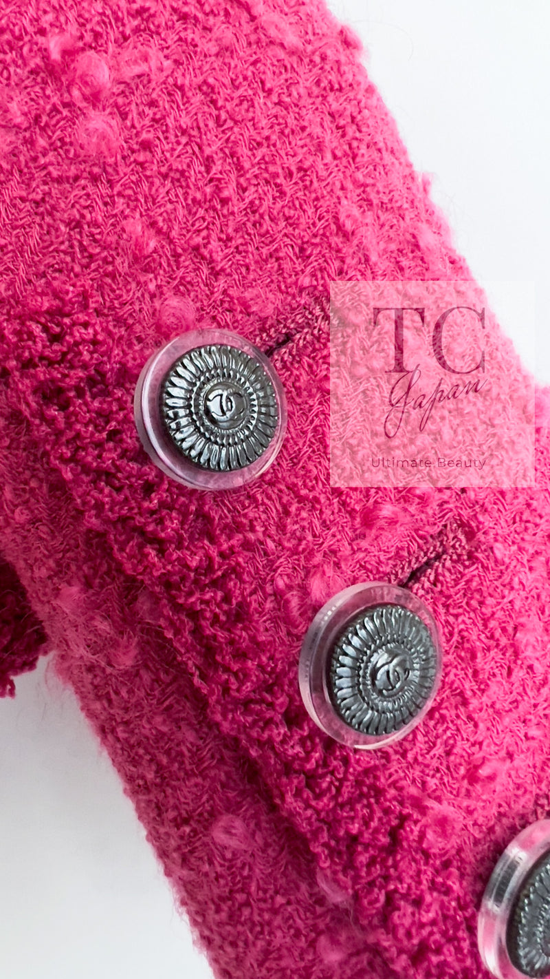 CHANEL 09A Coral Pink Boucle Wool Tweed Jacket 34 シャネル コーラル ピンク ブークレ ウール ツイード ジャケット 即発
