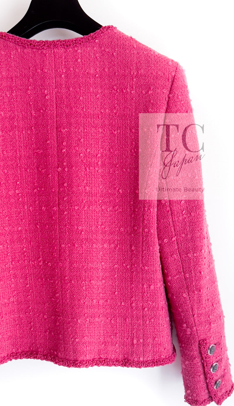 CHANEL 09A Coral Pink Boucle Wool Tweed Jacket 34 シャネル コーラル ピンク ブークレ ウール ツイード ジャケット 即発