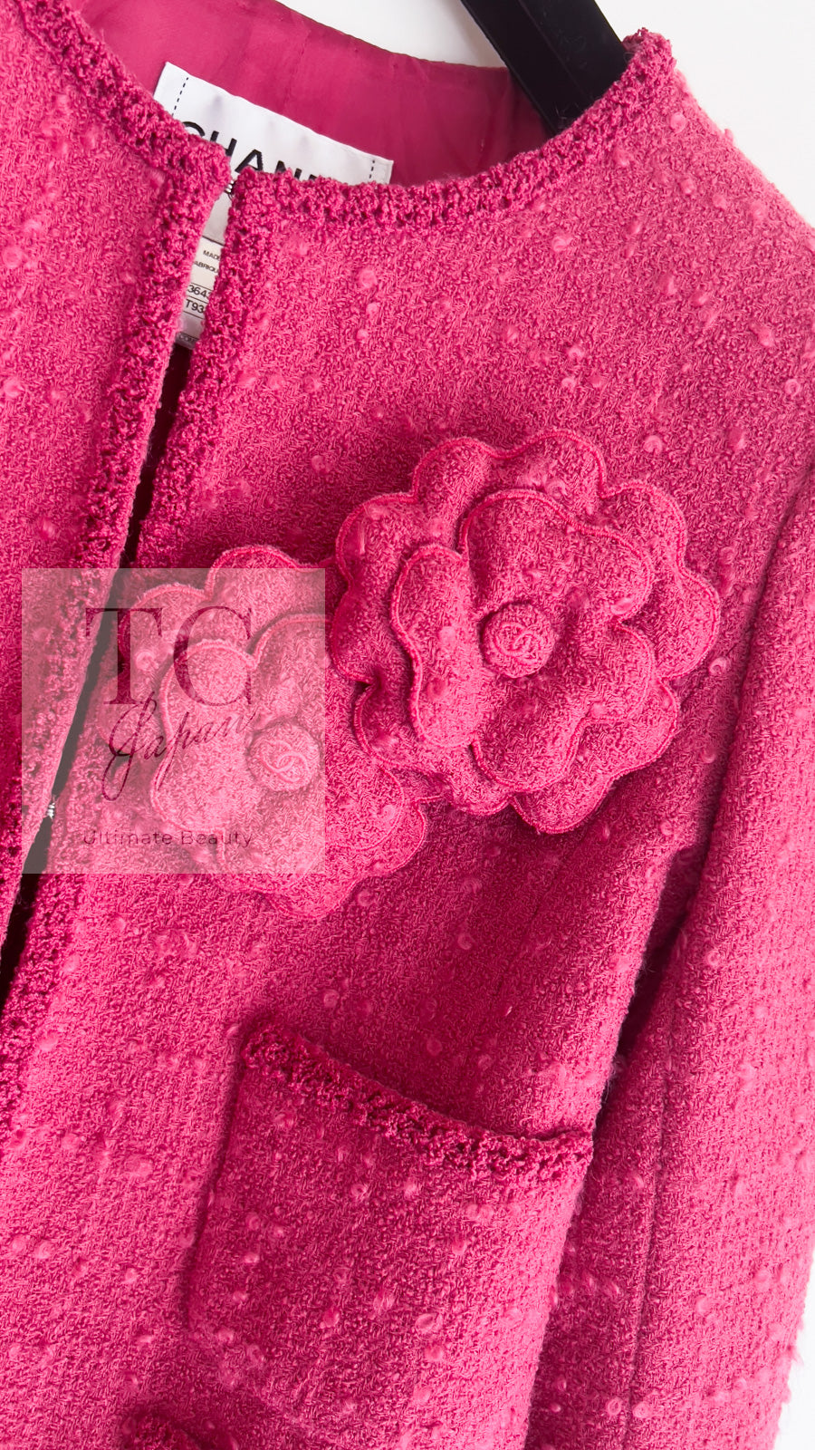 CHANEL 09A Coral Pink Boucle Wool Tweed Jacket 34 シャネル コーラル ピンク ブークレ ウール ツイード ジャケット 即発
