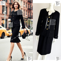 CHANEL 88A Vintage Black Wool Gold Buttons Jacket Skirt Suit 40 シャネル ヴィンテージ ブラック ウール ジャケット スカート スーツ 即発