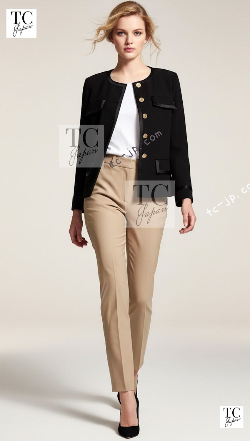 CHANEL 88A Vintage Black Wool Gold Buttons Jacket Skirt Suit 40 シャネル ヴィンテージ ブラック ウール ジャケット スカート スーツ 即発