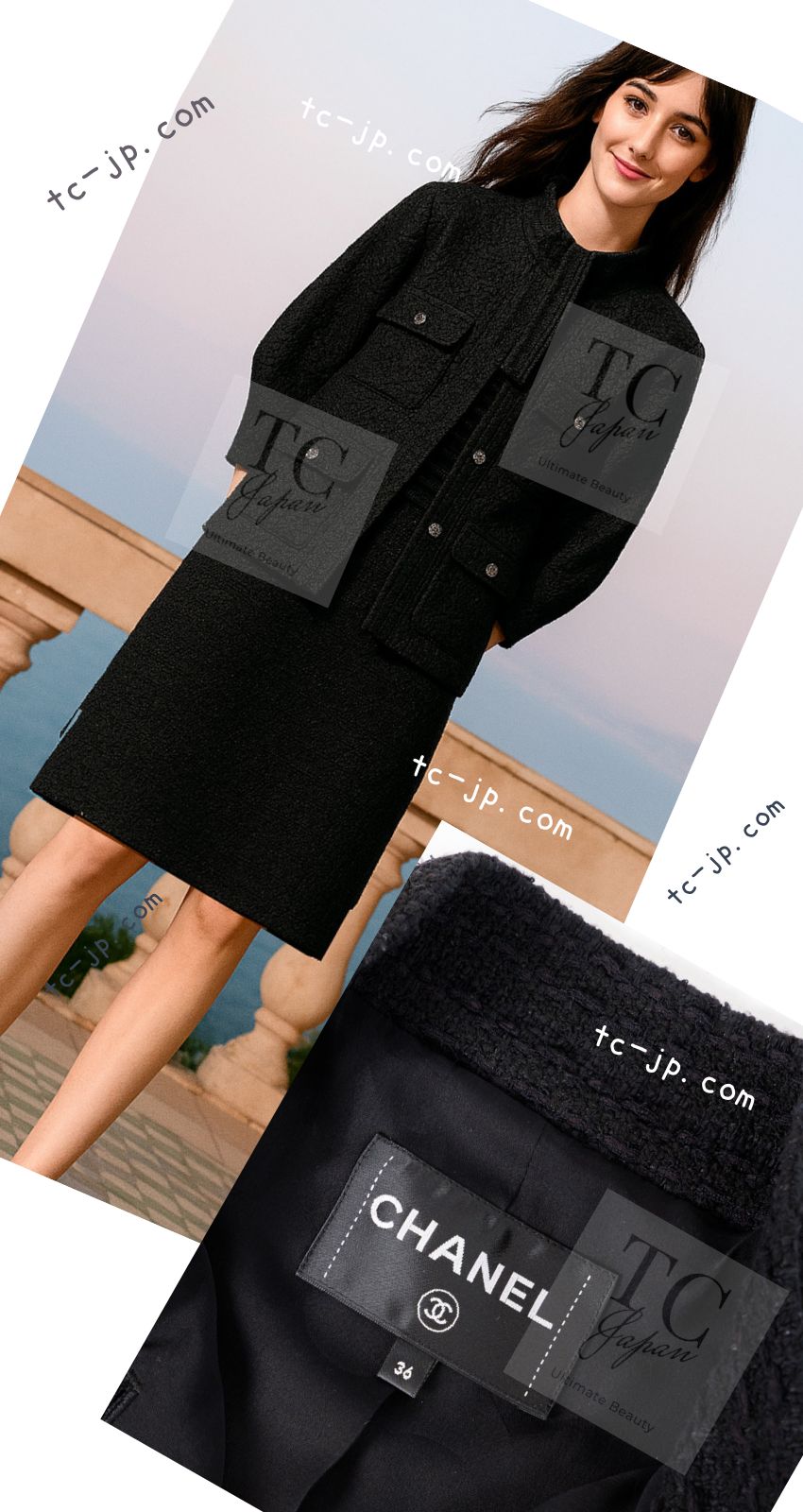 【良品】シャネル ツイードジャケット ココボタン ブラック×ホワイト 38 2023年 春夏 CHANEL シャネル ノーカラージャケット レディース