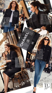 CHANEL 21C Black Bow CC Buttons Tweed Jacket Skirt Suit 38 シャネル ブラック リボン ココボタン ツイード ジャケット スカート スーツ 即発