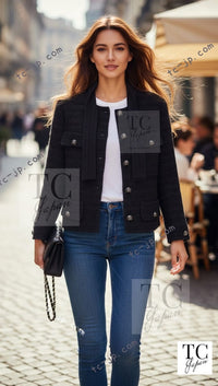 CHANEL 21C Black Bow CC Buttons Tweed Jacket Skirt Suit 38 シャネル ブラック リボン ココボタン ツイード ジャケット スカート スーツ 即発