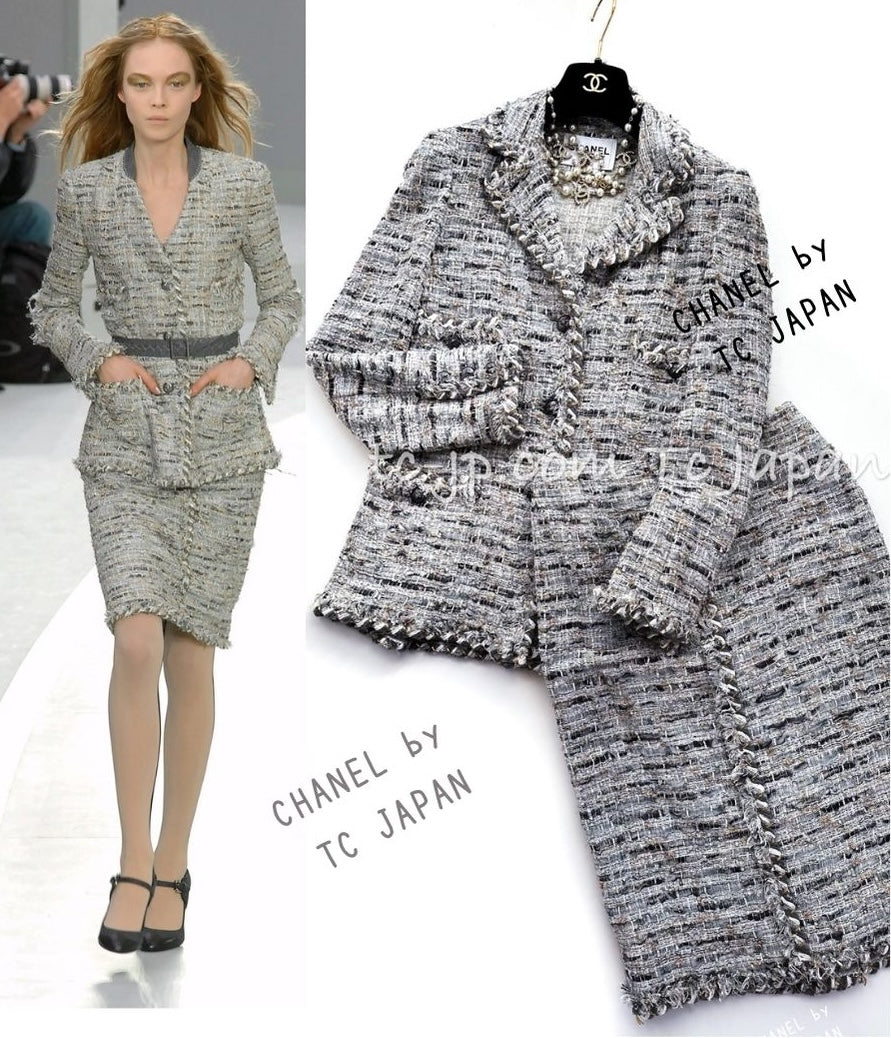 CHANEL 08A Sarah Jessica Parker Grey Multi Tweed Jacket Skirt Suit 38 シャネル サラ ジェシカ着用 グレー マルチ ツイード ジャケット スカート スーツ 即発