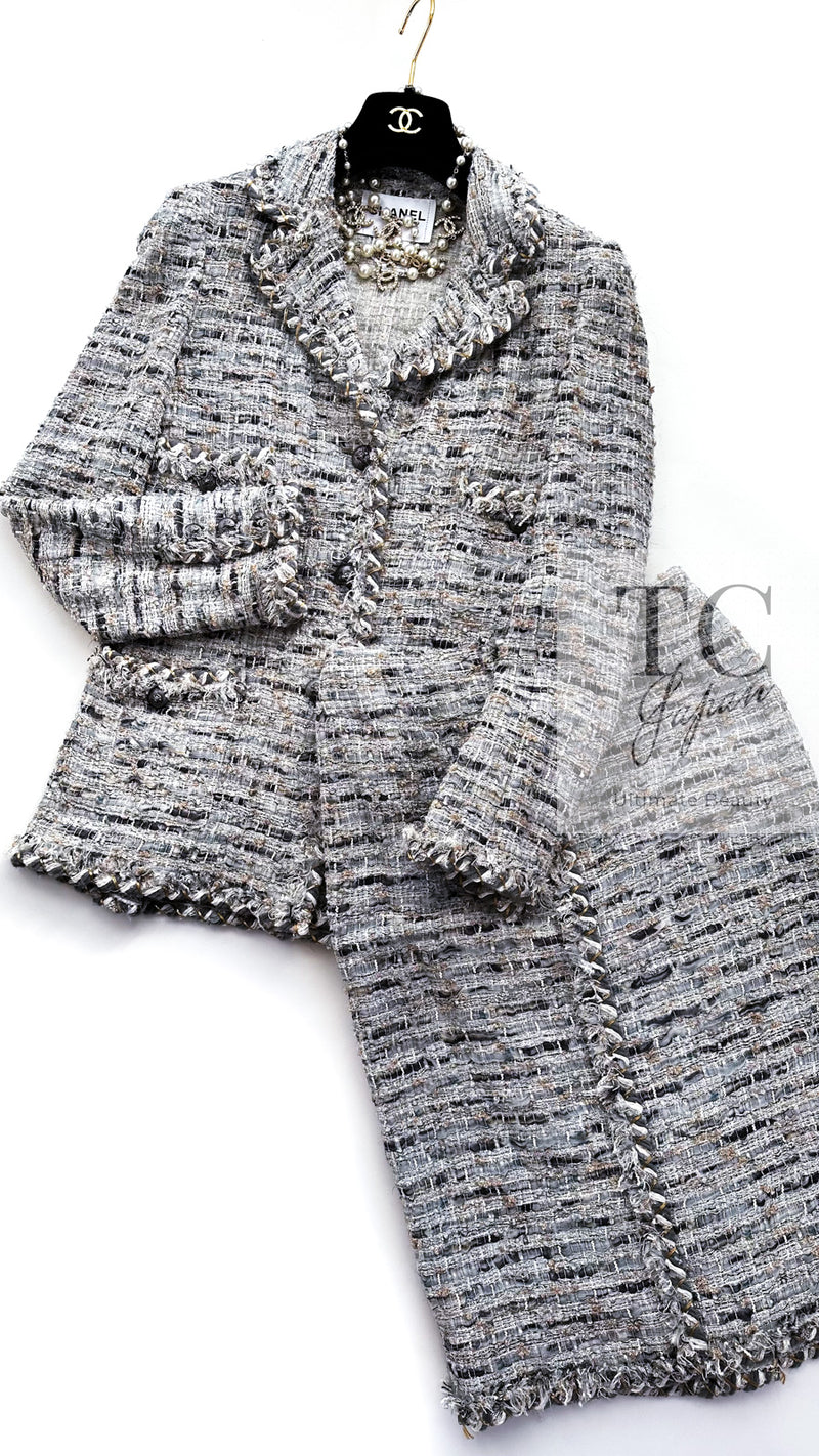CHANEL 08A Sarah Jessica Parker Grey Multi Tweed Jacket Skirt Suit 38 シャネル サラ ジェシカ着用 グレー マルチ ツイード ジャケット スカート スーツ 即発
