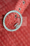 CHANEL 16A Coral Orange Red CC Logo Belt Tweed Sleeveless Dress 36 38 シャネル コーラル オレンジ レッド CCロゴ ベルト ノースリーブ ツイード ワンピース 即発